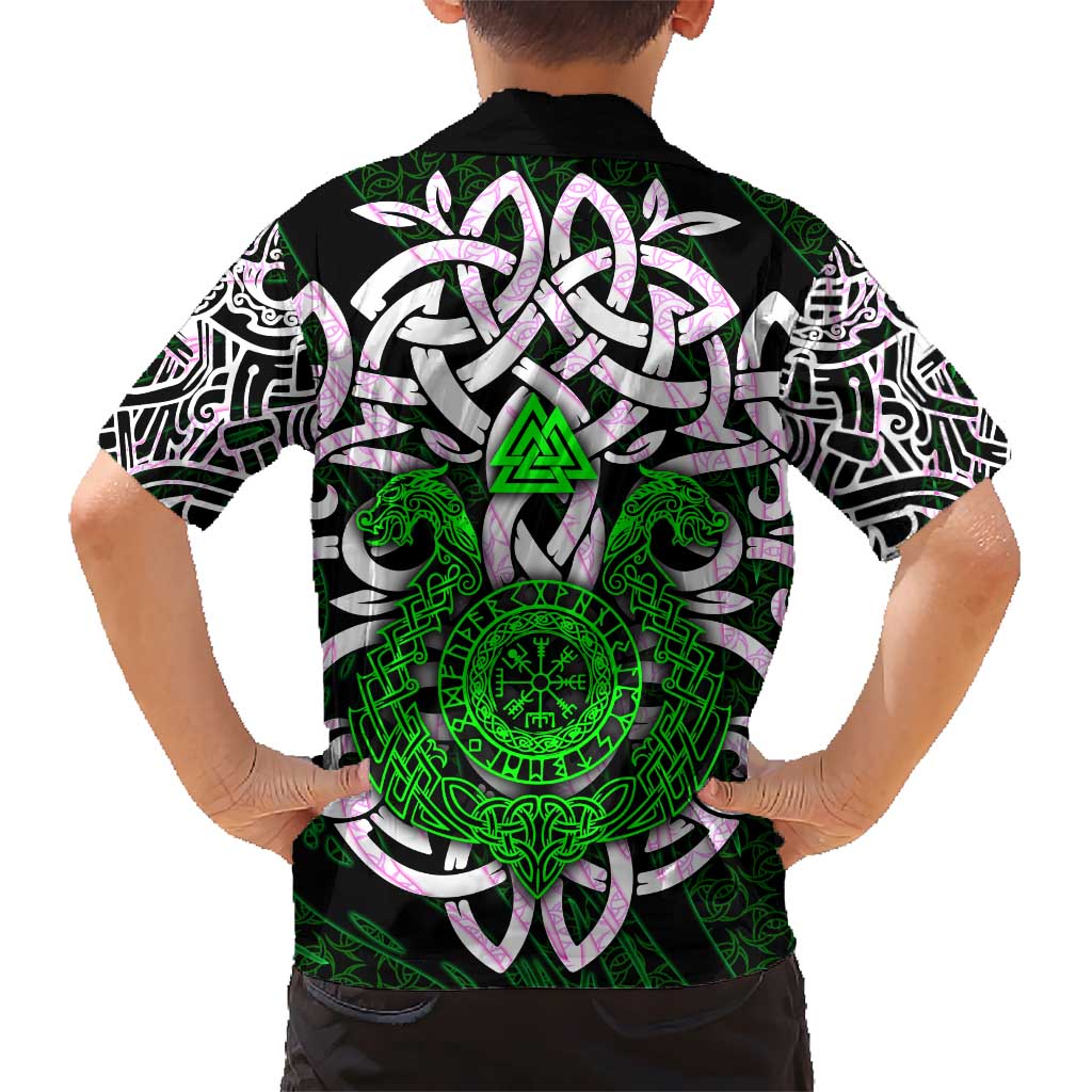 Vegvisir Hawaiian Shirt with Green Dragons and Norse Knots Viking Protection Tribute - Wonder Print Shop