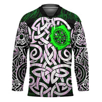Vegvisir Hockey Jersey with Green Dragons and Norse Knots Viking Protection Tribute - Wonder Print Shop