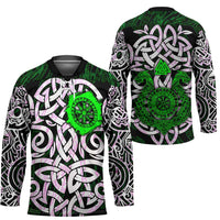 Vegvisir Hockey Jersey with Green Dragons and Norse Knots Viking Protection Tribute - Wonder Print Shop