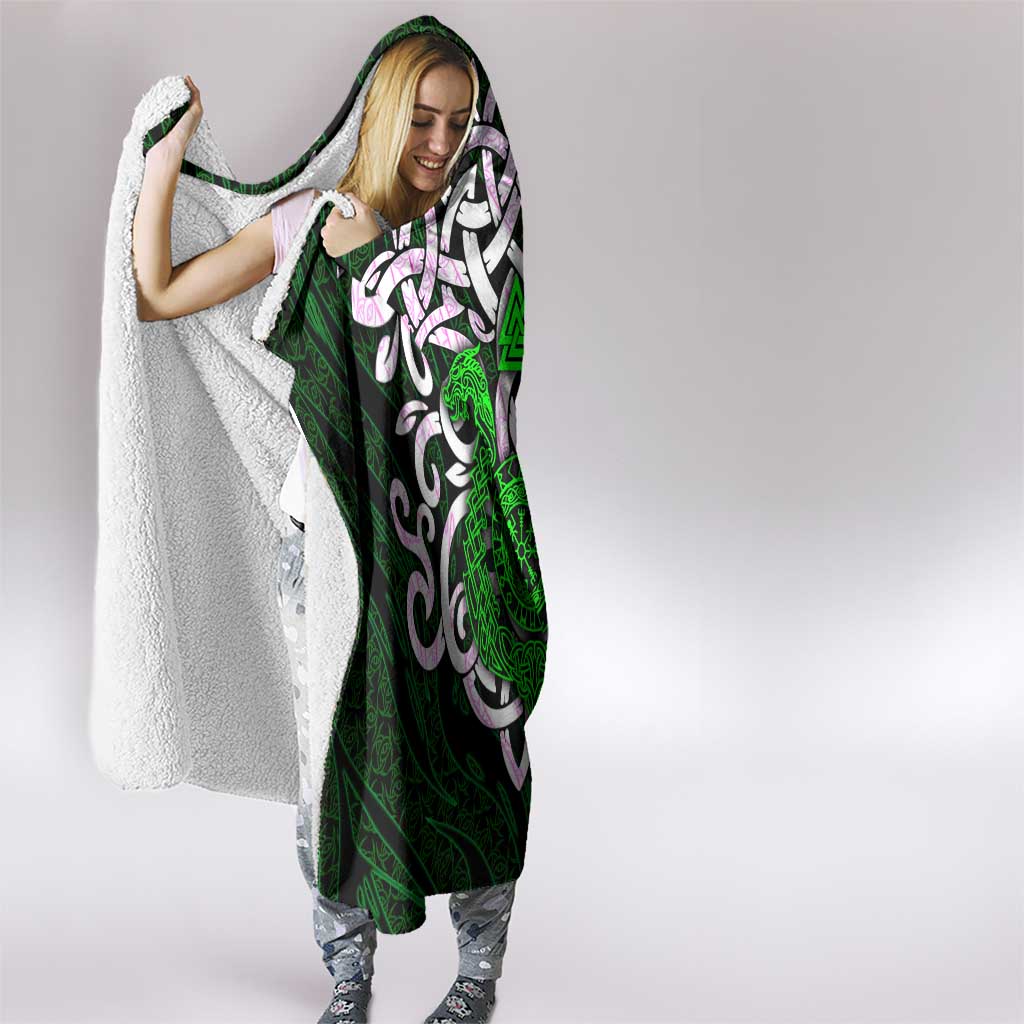 Vegvisir Hooded Blanket with Green Dragons and Norse Knots Viking Protection Tribute - Wonder Print Shop