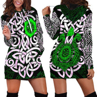 Vegvisir Hoodie Dress with Green Dragons and Norse Knots Viking Protection Tribute - Wonder Print Shop