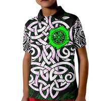 Vegvisir Kid Polo Shirt with Green Dragons and Norse Knots Viking Protection Tribute - Wonder Print Shop