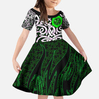 Vegvisir Kid Short Sleeve Dress with Green Dragons and Norse Knots Viking Protection Tribute - Wonder Print Shop