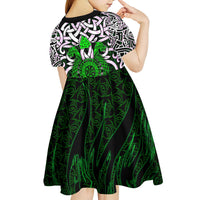 Vegvisir Kid Short Sleeve Dress with Green Dragons and Norse Knots Viking Protection Tribute - Wonder Print Shop