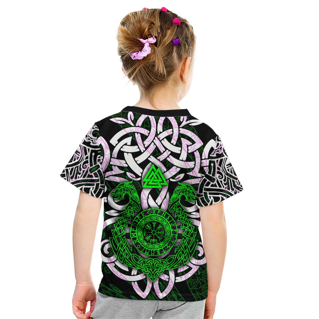 Vegvisir Kid T Shirt with Green Dragons and Norse Knots Viking Protection Tribute - Wonder Print Shop