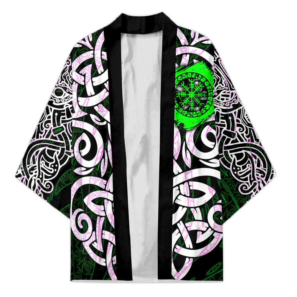Vegvisir Kimono with Green Dragons and Norse Knots Viking Protection Tribute - Wonder Print Shop