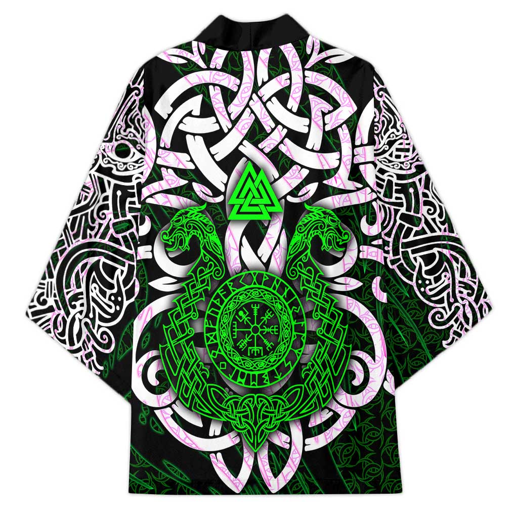 Vegvisir Kimono with Green Dragons and Norse Knots Viking Protection Tribute - Wonder Print Shop