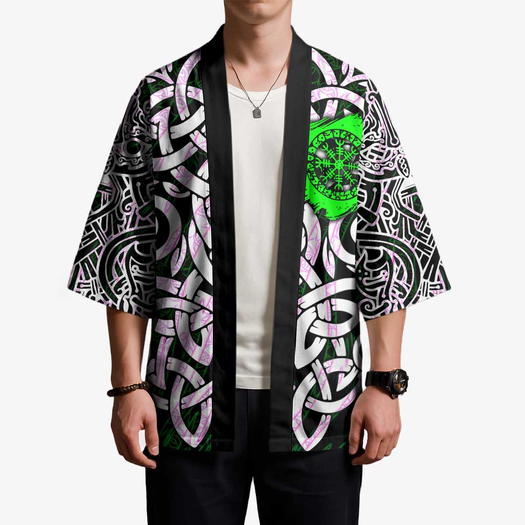 Vegvisir Kimono with Green Dragons and Norse Knots Viking Protection Tribute - Wonder Print Shop