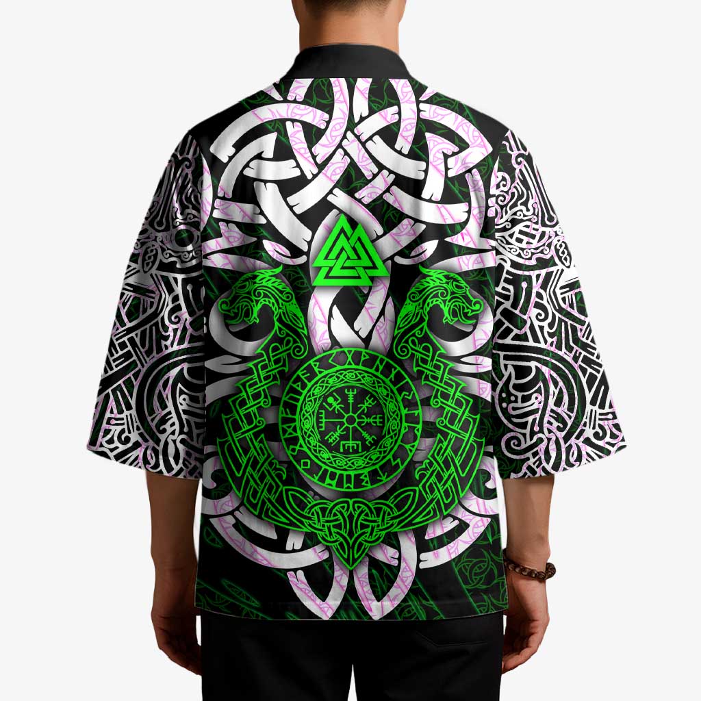 Vegvisir Kimono with Green Dragons and Norse Knots Viking Protection Tribute - Wonder Print Shop