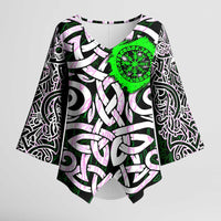 Vegvisir Kimono Sleeve Blouse with Green Dragons and Norse Knots Viking Protection Tribute - Wonder Print Shop