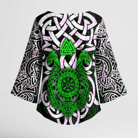 Vegvisir Kimono Sleeve Blouse with Green Dragons and Norse Knots Viking Protection Tribute - Wonder Print Shop