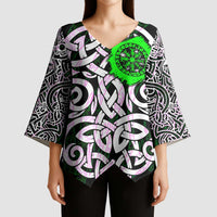 Vegvisir Kimono Sleeve Blouse with Green Dragons and Norse Knots Viking Protection Tribute - Wonder Print Shop