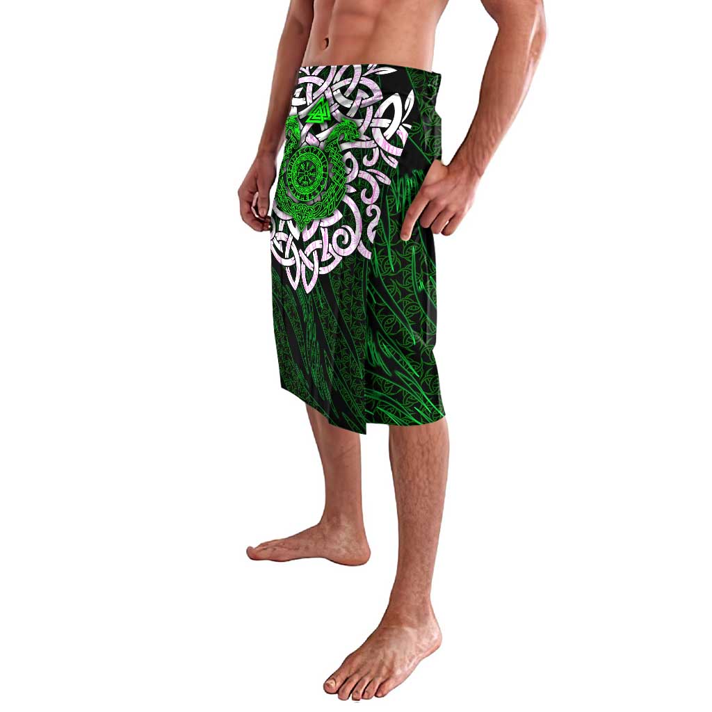 Vegvisir Lavalava with Green Dragons and Norse Knots Viking Protection Tribute - Wonder Print Shop