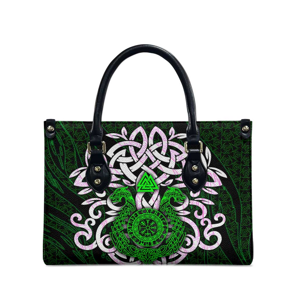 Vegvisir Leather Bag with Green Dragons and Norse Knots Viking Protection Tribute - Wonder Print Shop