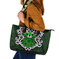Vegvisir Leather Tote Bag with Green Dragons and Norse Knots Viking Protection Tribute - Wonder Print Shop