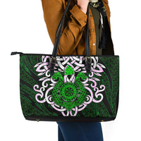 Vegvisir Leather Tote Bag with Green Dragons and Norse Knots Viking Protection Tribute - Wonder Print Shop
