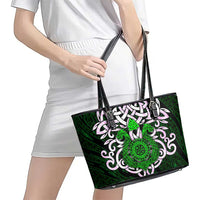 Vegvisir Leather Tote Bag with Green Dragons and Norse Knots Viking Protection Tribute - Wonder Print Shop