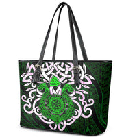 Vegvisir Leather Tote Bag with Green Dragons and Norse Knots Viking Protection Tribute - Wonder Print Shop