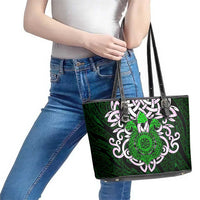Vegvisir Leather Tote Bag with Green Dragons and Norse Knots Viking Protection Tribute - Wonder Print Shop