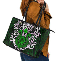 Vegvisir Leather Tote Bag with Green Dragons and Norse Knots Viking Protection Tribute - Wonder Print Shop