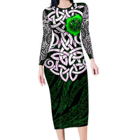 Vegvisir Long Sleeve Bodycon Dress with Green Dragons and Norse Knots Viking Protection Tribute - Wonder Print Shop