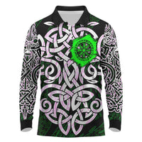 Vegvisir Long Sleeve Polo Shirt with Green Dragons and Norse Knots Viking Protection Tribute - Wonder Print Shop