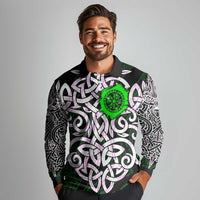 Vegvisir Long Sleeve Polo Shirt with Green Dragons and Norse Knots Viking Protection Tribute - Wonder Print Shop