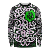 Vegvisir Long Sleeve Shirt with Green Dragons and Norse Knots Viking Protection Tribute - Wonder Print Shop