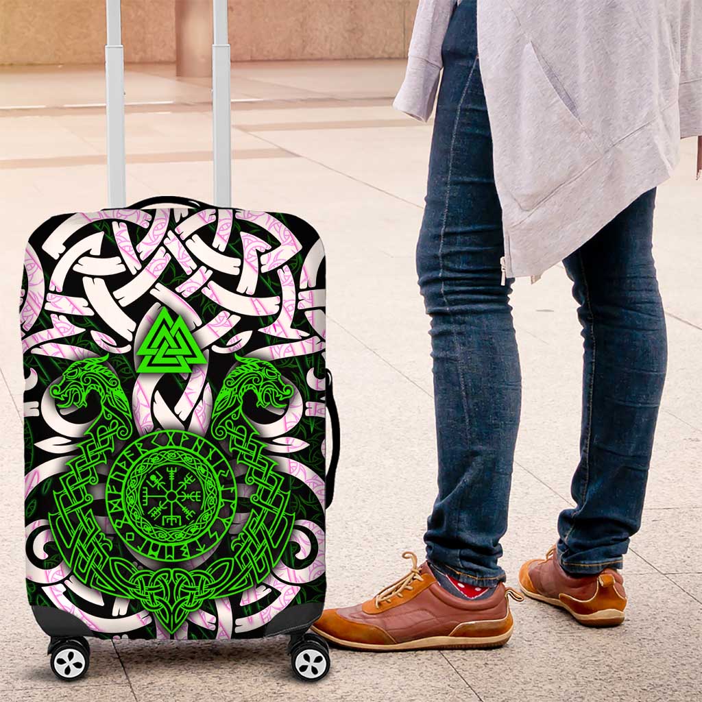 Vegvisir Luggage Cover with Green Dragons and Norse Knots Viking Protection Tribute - Wonder Print Shop