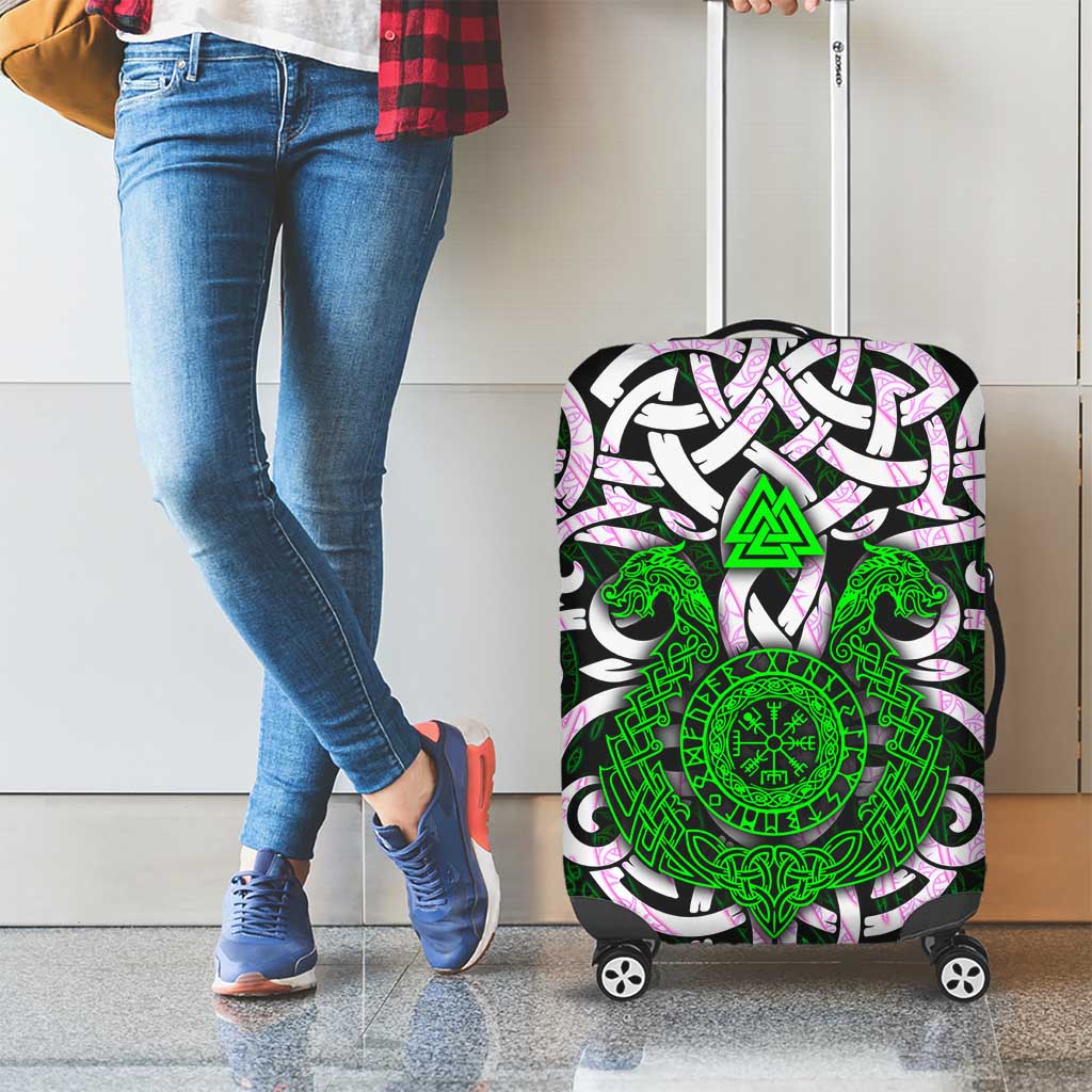 Vegvisir Luggage Cover with Green Dragons and Norse Knots Viking Protection Tribute - Wonder Print Shop