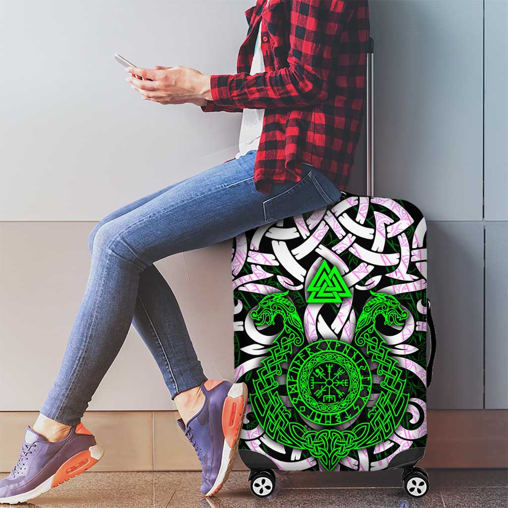 Vegvisir Luggage Cover with Green Dragons and Norse Knots Viking Protection Tribute - Wonder Print Shop