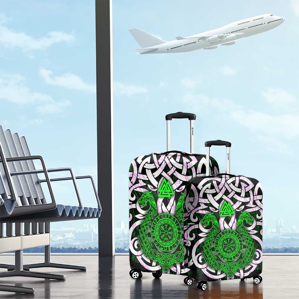 Vegvisir Luggage Cover with Green Dragons and Norse Knots Viking Protection Tribute - Wonder Print Shop