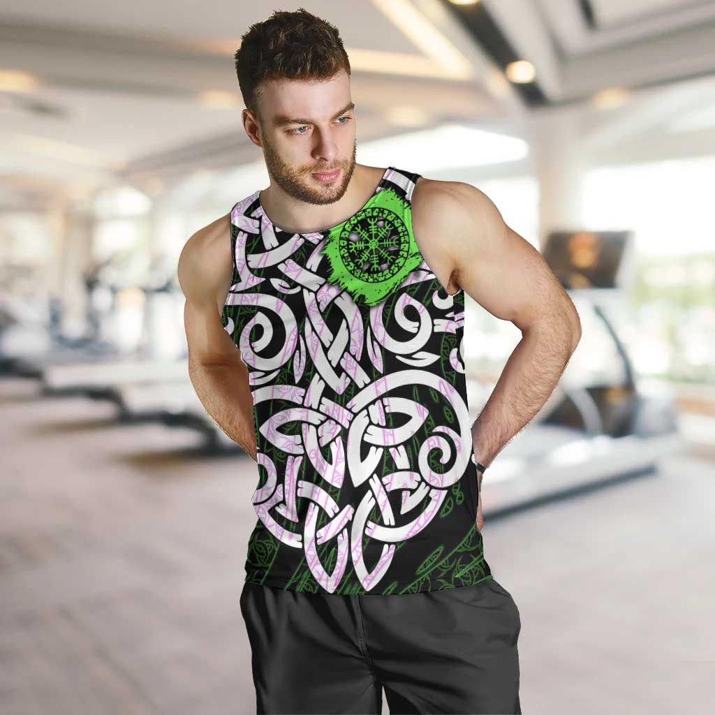 Vegvisir Men Tank Top with Green Dragons and Norse Knots Viking Protection Tribute - Wonder Print Shop
