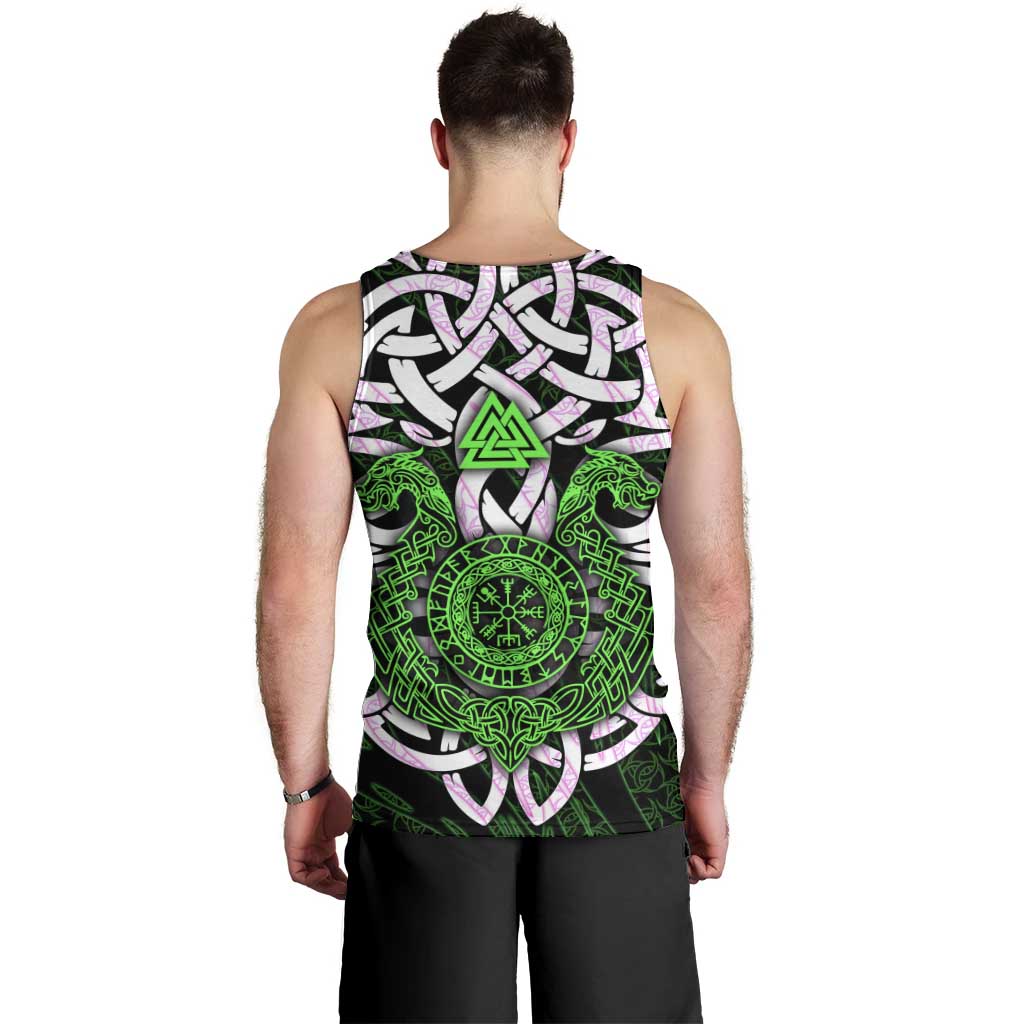 Vegvisir Men Tank Top with Green Dragons and Norse Knots Viking Protection Tribute - Wonder Print Shop