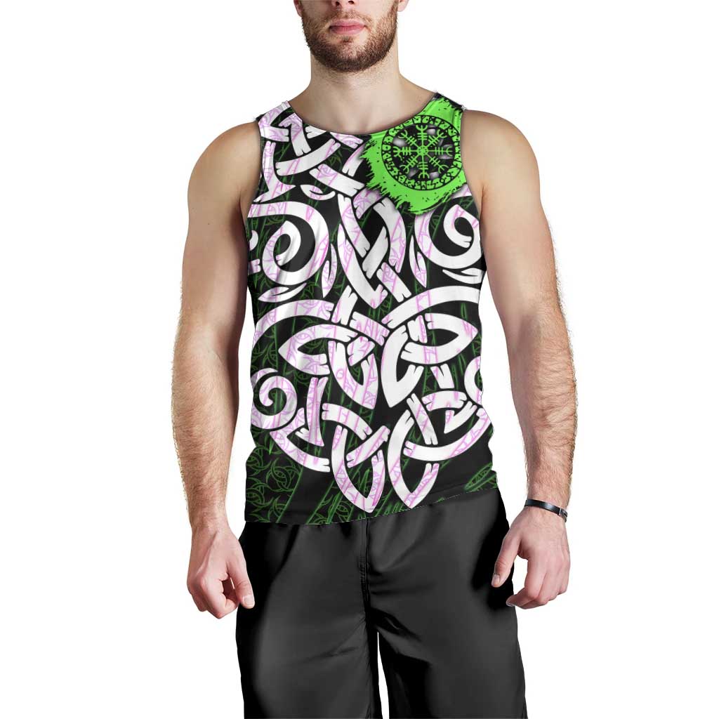 Vegvisir Men Tank Top with Green Dragons and Norse Knots Viking Protection Tribute - Wonder Print Shop