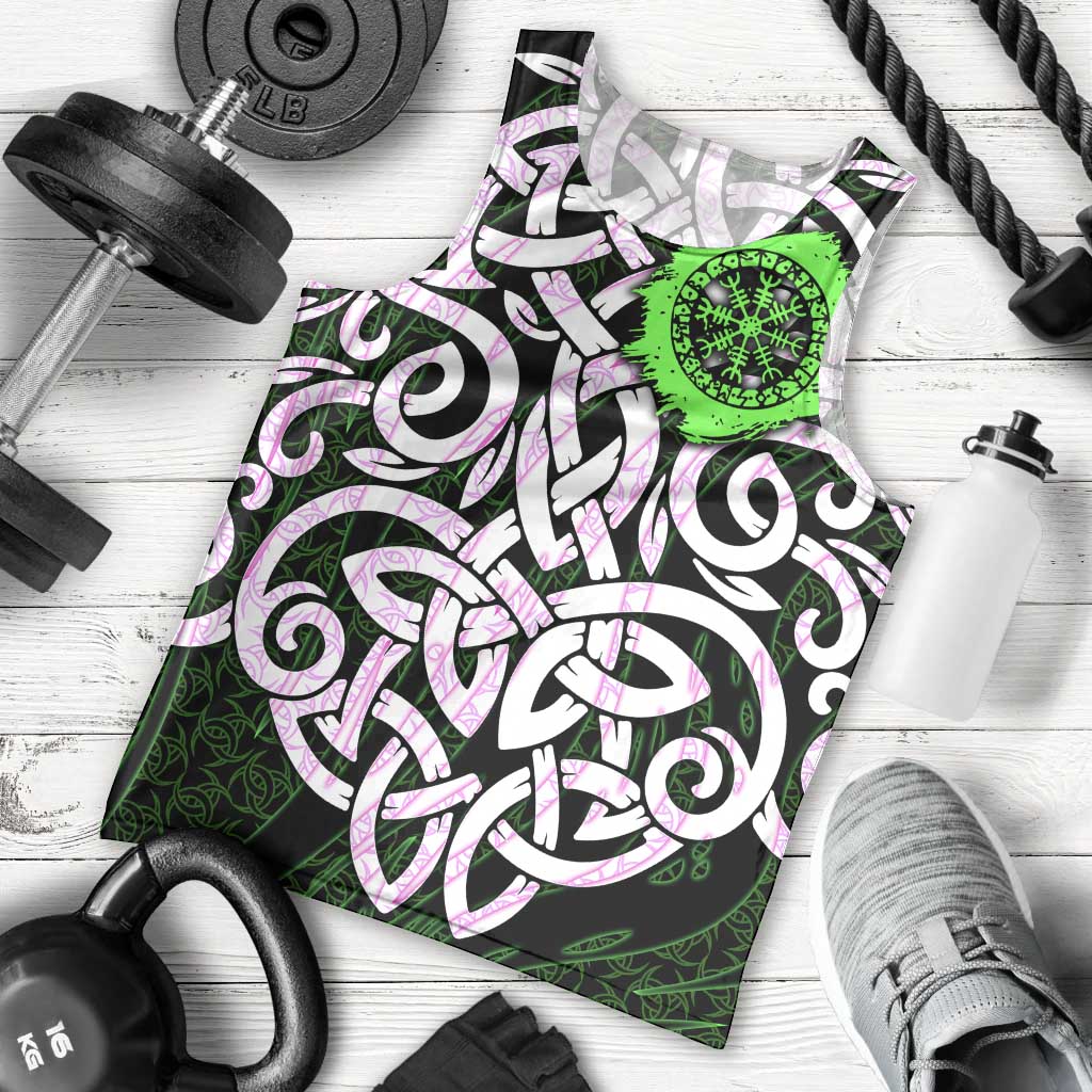 Vegvisir Men Tank Top with Green Dragons and Norse Knots Viking Protection Tribute - Wonder Print Shop