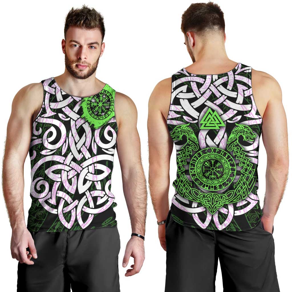 Vegvisir Men Tank Top with Green Dragons and Norse Knots Viking Protection Tribute - Wonder Print Shop
