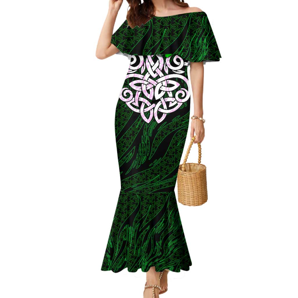 Vegvisir Mermaid Dress with Green Dragons and Norse Knots Viking Protection Tribute - Wonder Print Shop