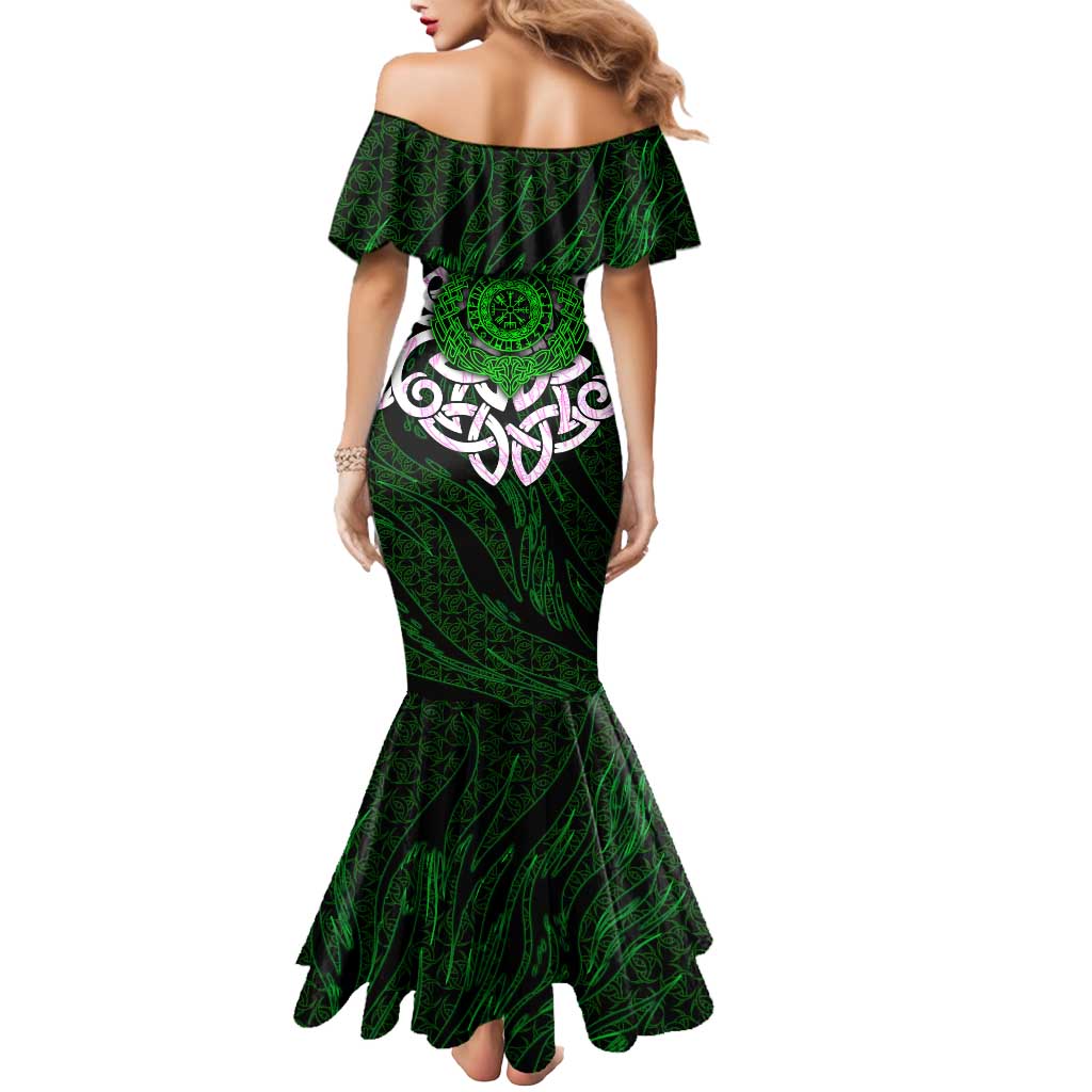 Vegvisir Mermaid Dress with Green Dragons and Norse Knots Viking Protection Tribute - Wonder Print Shop