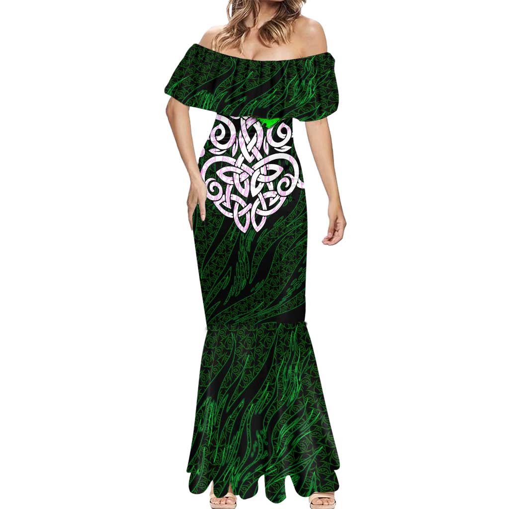 Vegvisir Mermaid Dress with Green Dragons and Norse Knots Viking Protection Tribute - Wonder Print Shop