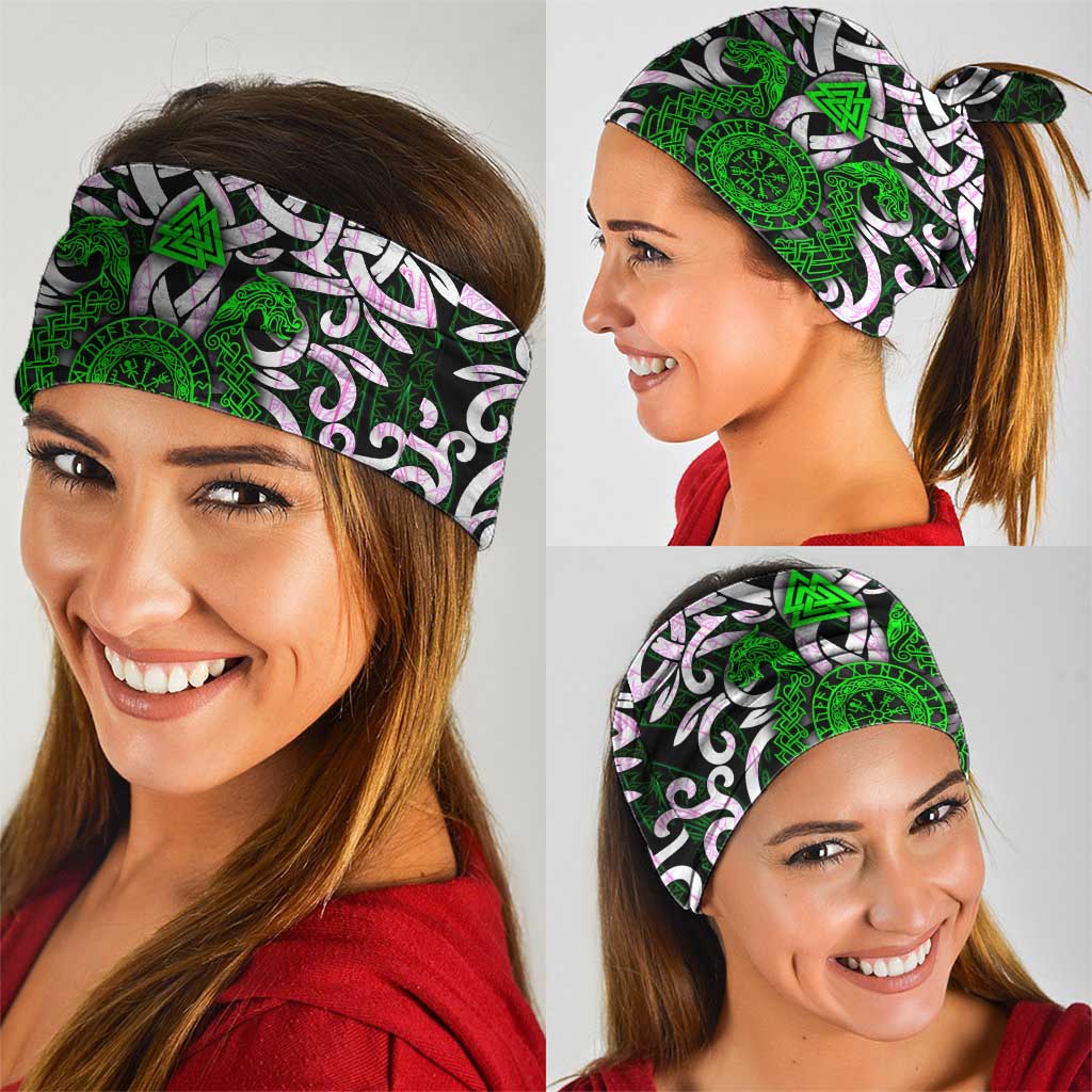 Vegvisir Neck Gaiter with Green Dragons and Norse Knots Viking Protection Tribute - Wonder Print Shop