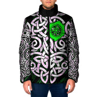 Vegvisir Padded Jacket with Green Dragons and Norse Knots Viking Protection Tribute - Wonder Print Shop