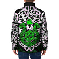 Vegvisir Padded Jacket with Green Dragons and Norse Knots Viking Protection Tribute - Wonder Print Shop
