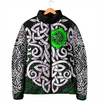 Vegvisir Padded Jacket with Green Dragons and Norse Knots Viking Protection Tribute - Wonder Print Shop