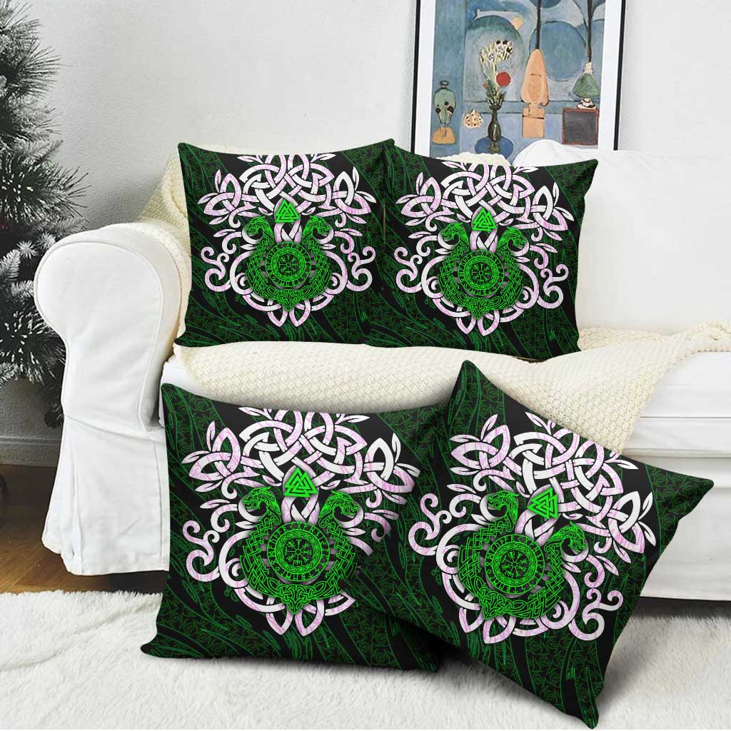 Vegvisir Pillow Cover with Green Dragons and Norse Knots Viking Protection Tribute - Wonder Print Shop