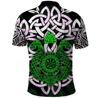 Vegvisir Polo Shirt with Green Dragons and Norse Knots Viking Protection Tribute - Wonder Print Shop