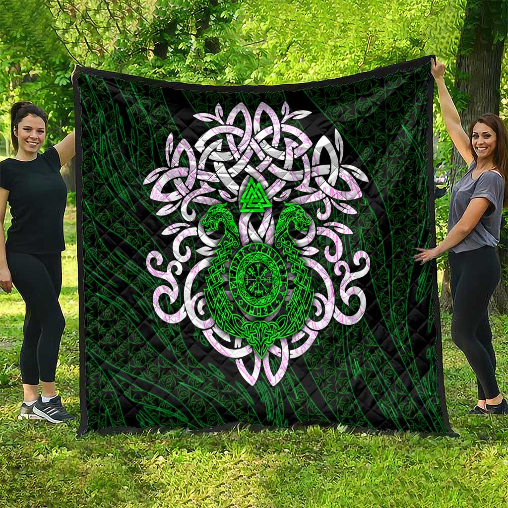 Vegvisir Quilt with Green Dragons and Norse Knots Viking Protection Tribute - Wonder Print Shop