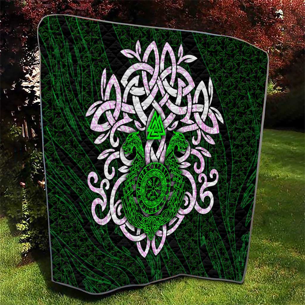 Vegvisir Quilt with Green Dragons and Norse Knots Viking Protection Tribute - Wonder Print Shop