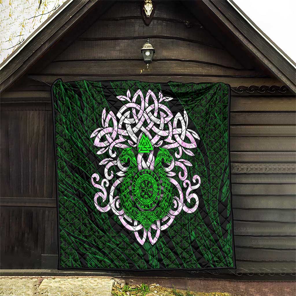 Vegvisir Quilt with Green Dragons and Norse Knots Viking Protection Tribute - Wonder Print Shop