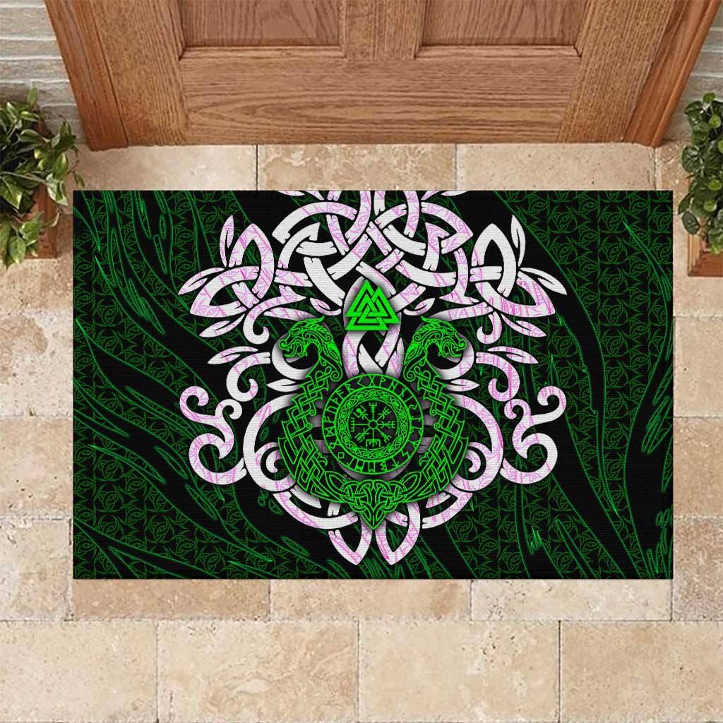 Vegvisir Rubber Doormat with Green Dragons and Norse Knots Viking Protection Tribute - Wonder Print Shop